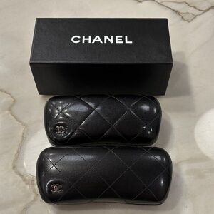 CHANEL Black Quilted Leather Eyewear Cases Set with box